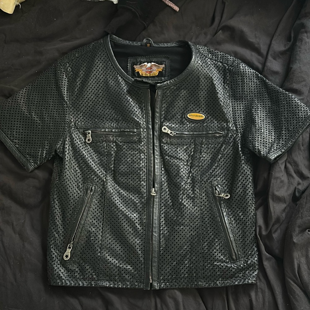Harley Davidson Leather Short Sleeve Zip Up Top